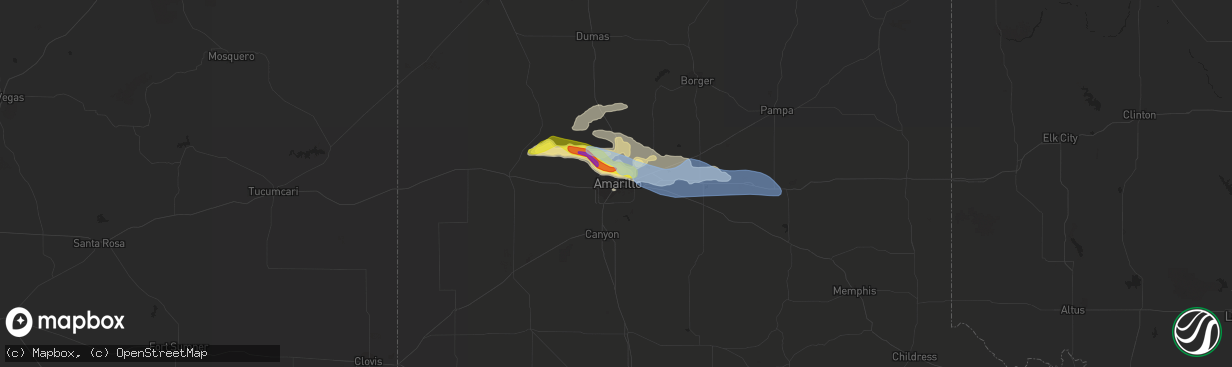 Hail map in Amarillo, TX on August 29, 2020