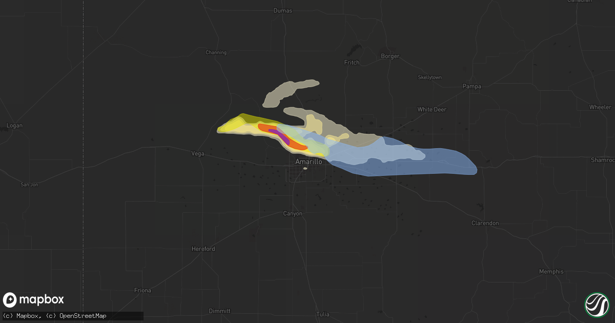 Hail map in Amarillo, TX on August 29, 2020