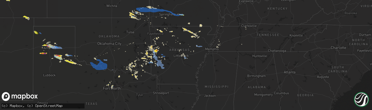 Hail map in Arkansas on August 29, 2020