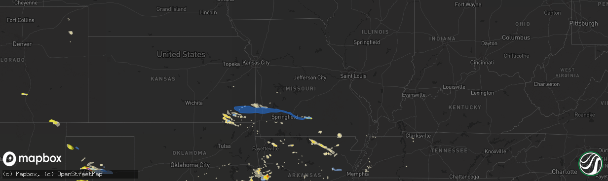 Hail map in Missouri on August 29, 2020