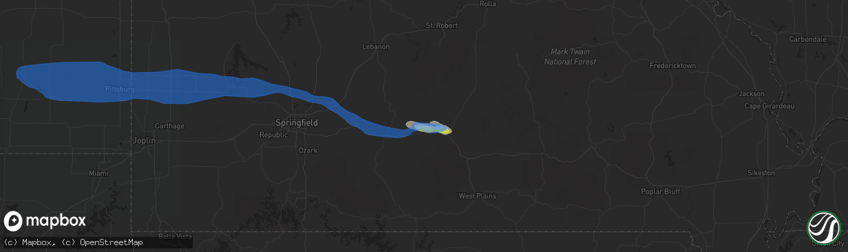 Hail map in Mountain Grove, MO on August 29, 2020