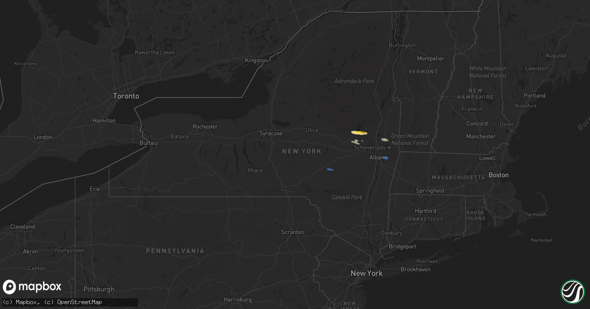 Hail map in New York on August 29, 2020