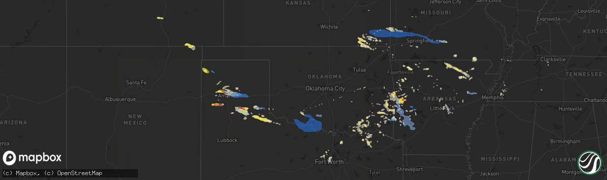 Hail map in Oklahoma on August 29, 2020