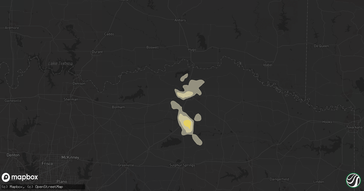 Hail map in Paris, TX on August 29, 2020