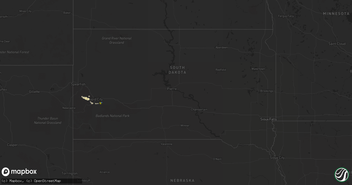 Hail map in South Dakota on August 29, 2020