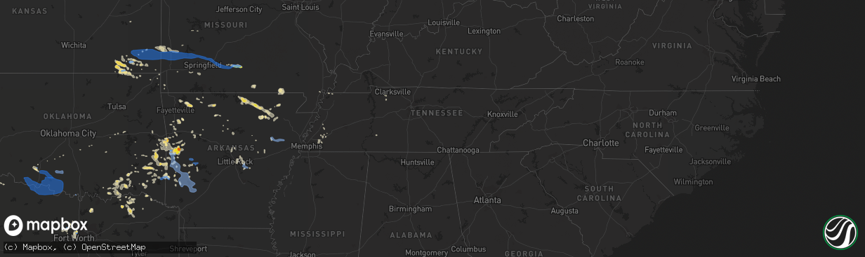 Hail map in Tennessee on August 29, 2020