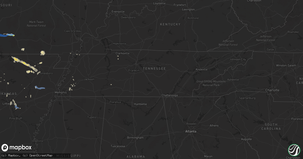 Hail map in Tennessee on August 29, 2020