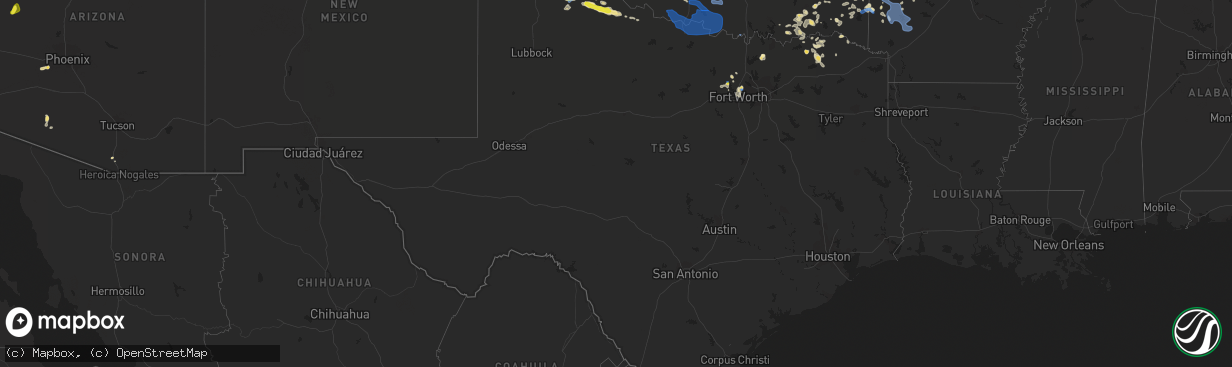 Hail map in Texas on August 29, 2020