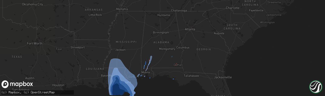 Hail map in Alabama on August 29, 2021