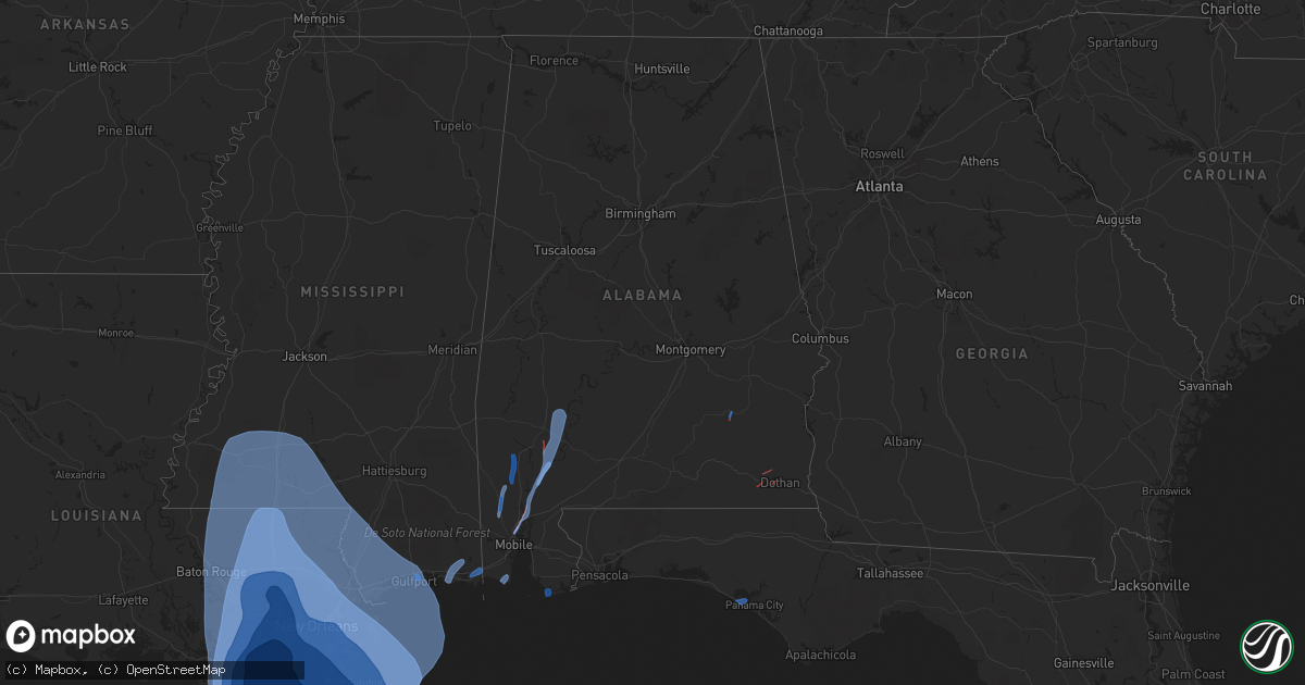 Hail map in Alabama on August 29, 2021