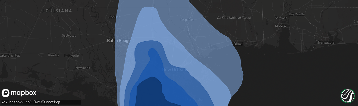 Hail map in Denham Springs, LA on August 29, 2021