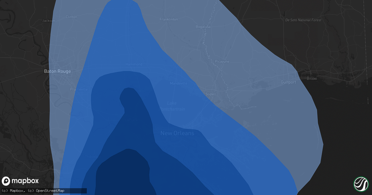 Hail map in Denham Springs, LA on August 29, 2021