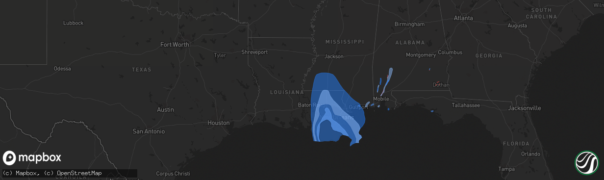 Hail map in Louisiana on August 29, 2021