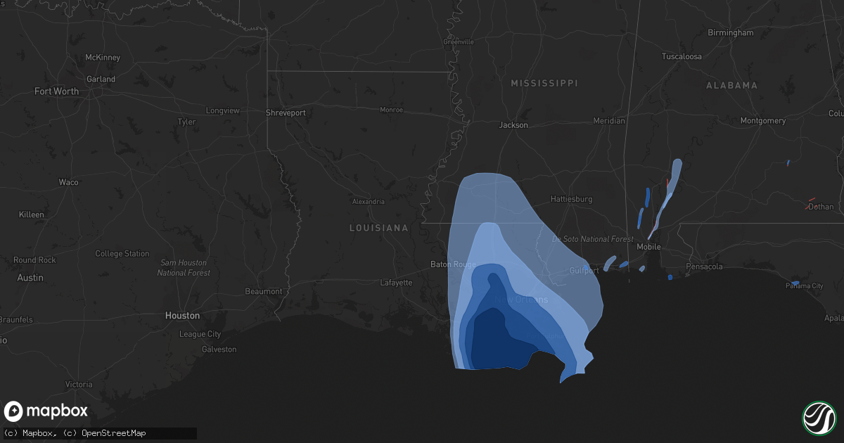Hail map in Louisiana on August 29, 2021