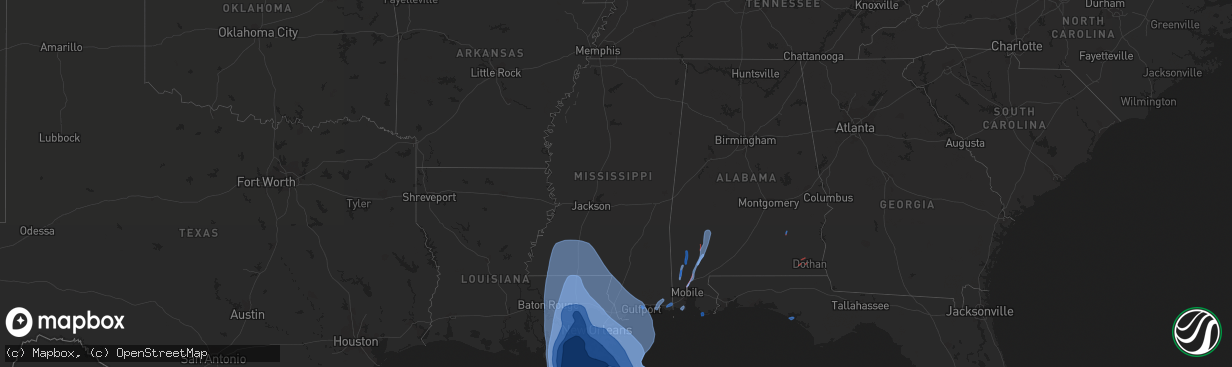 Hail map in Mississippi on August 29, 2021