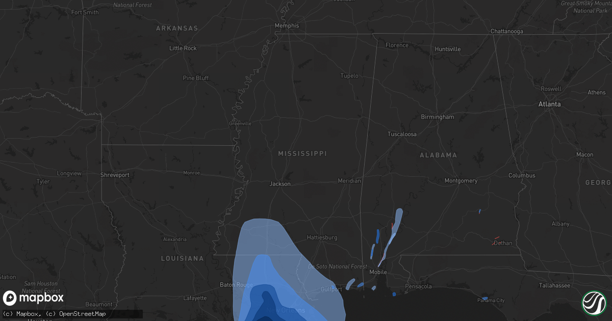 Hail map in Mississippi on August 29, 2021