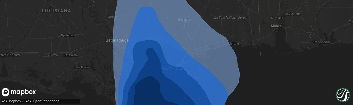 Hail map in New Orleans, LA on August 29, 2021