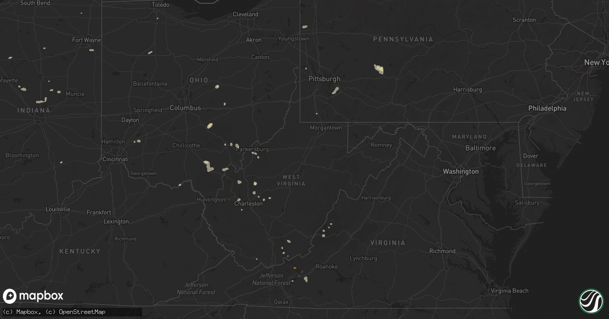 Hail map in West Virginia on August 29, 2021