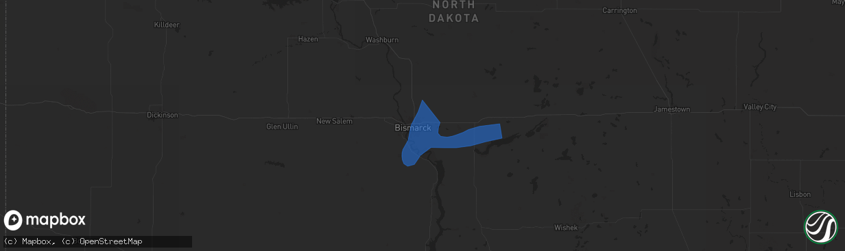 Hail map in Bismarck, ND on August 29, 2024