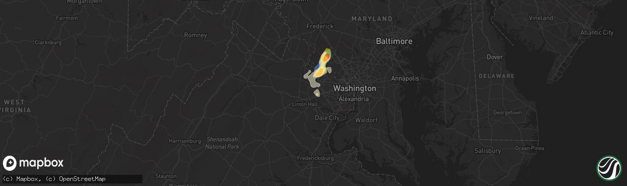 Hail map in Centreville, VA on August 29, 2024