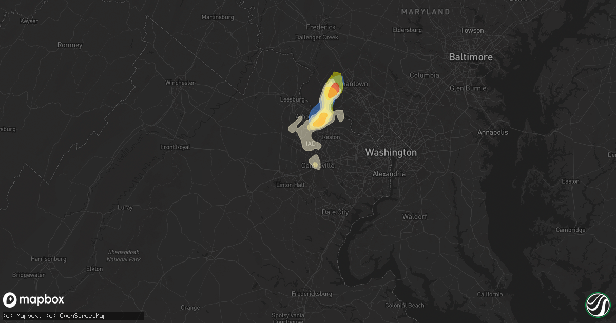 Hail map in Centreville, VA on August 29, 2024