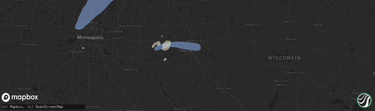 Hail map in Eau Claire, WI on August 29, 2024