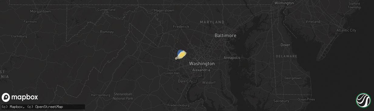 Hail map in Great Falls, VA on August 29, 2024