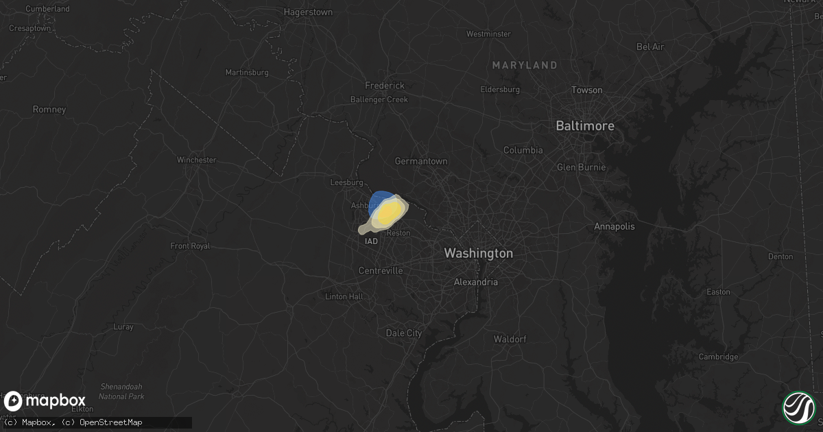 Hail map in Great Falls, VA on August 29, 2024