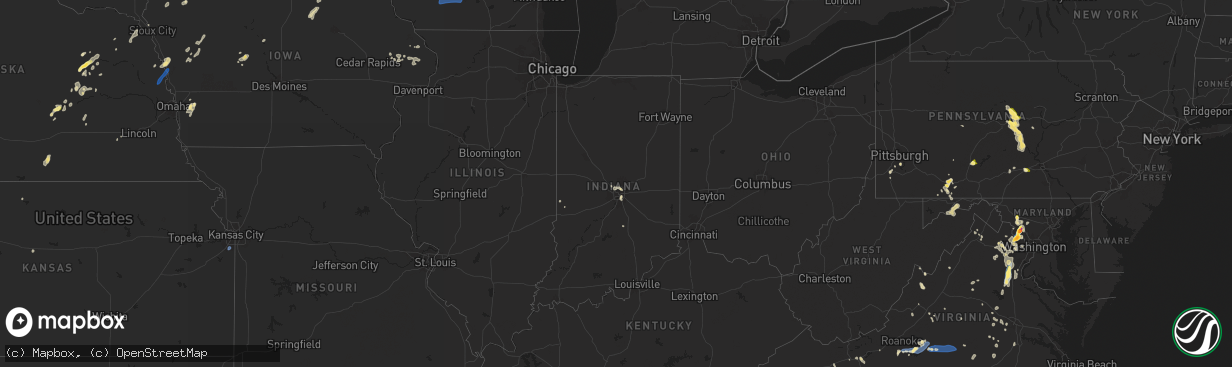 Hail map in Indiana on August 29, 2024