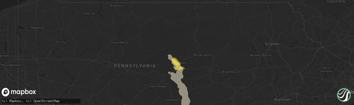 Hail map in Lock Haven, PA on August 29, 2024