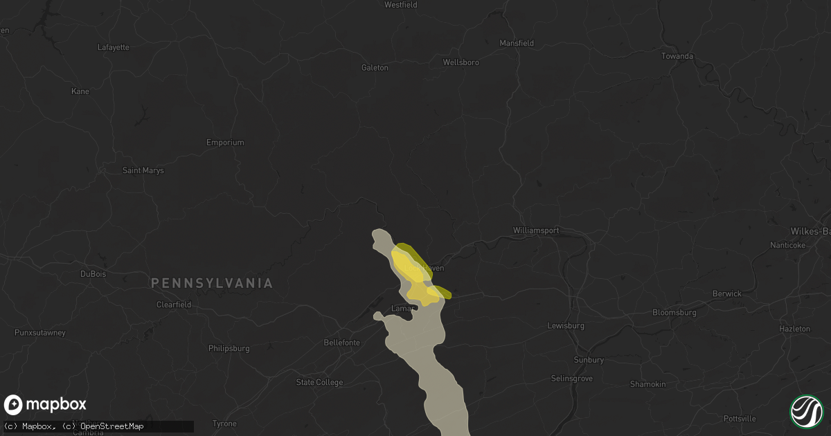 Hail map in Lock Haven, PA on August 29, 2024