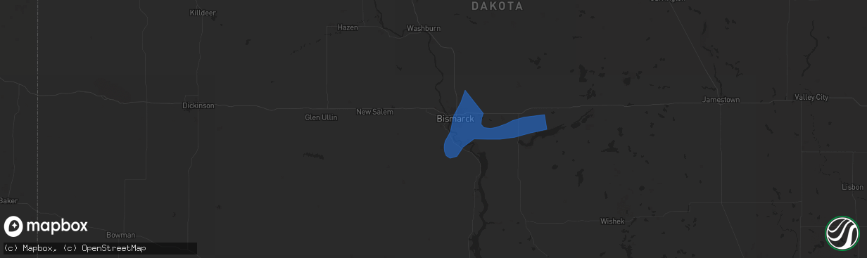 Hail map in Mandan, ND on August 29, 2024