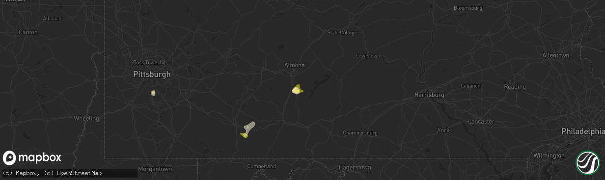 Hail map in Martinsburg, PA on August 29, 2024