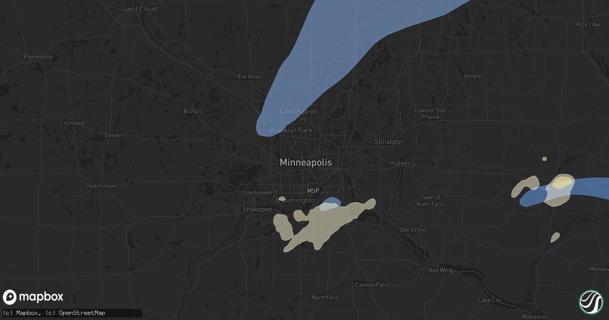 Hail map in Minneapolis, MN on August 29, 2024