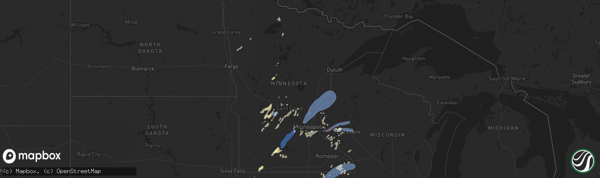 Hail map in Minnesota on August 29, 2024