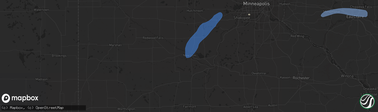 Hail map in New Ulm, MN on August 29, 2024