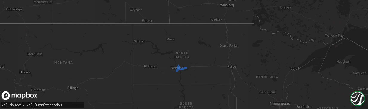 Hail map in North Dakota on August 29, 2024