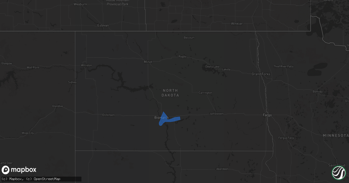 Hail map in North Dakota on August 29, 2024