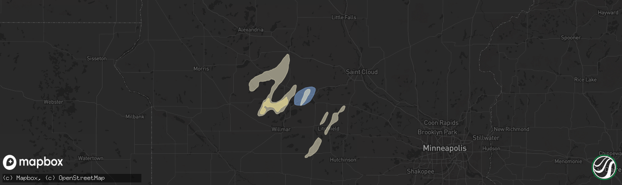 Hail map in Paynesville, MN on August 29, 2024