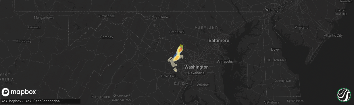 Hail map in Poolesville, MD on August 29, 2024