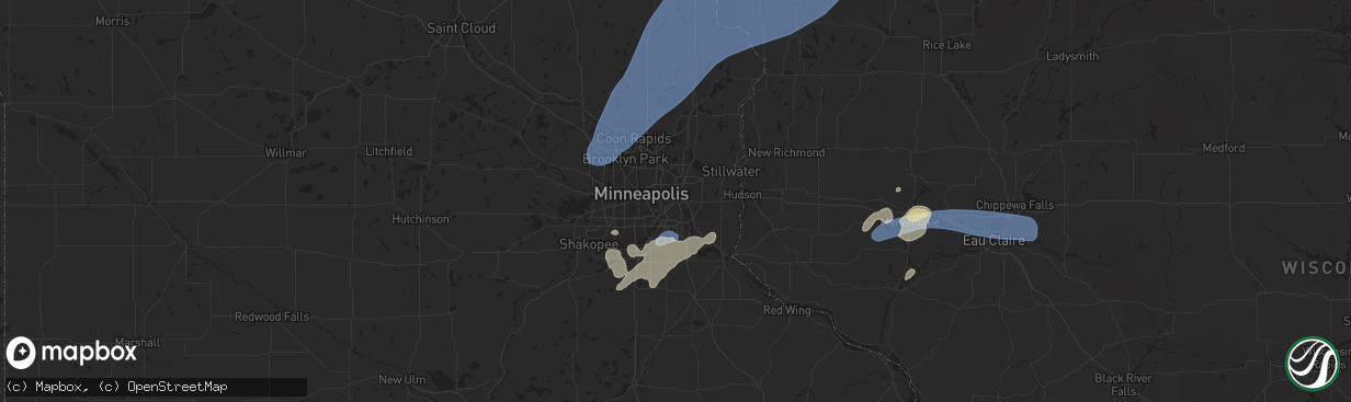 Hail map in Saint Paul, MN on August 29, 2024