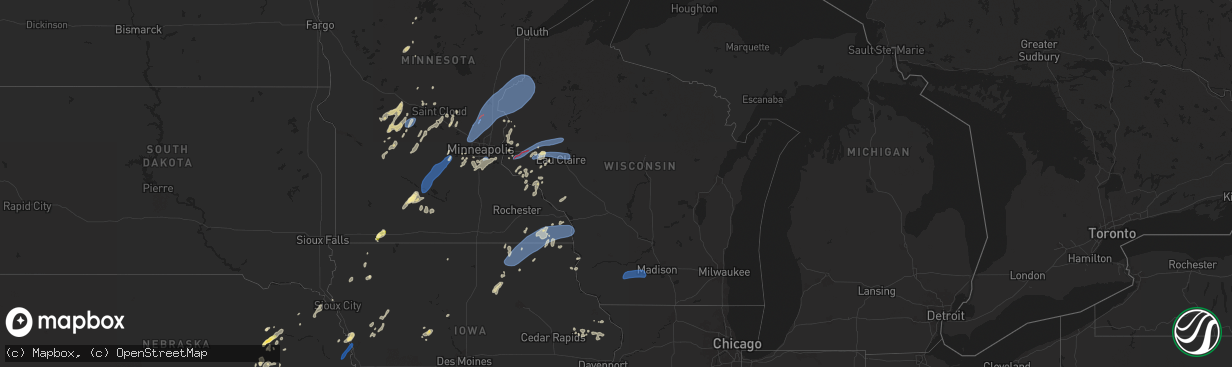 Hail map in Wisconsin on August 29, 2024