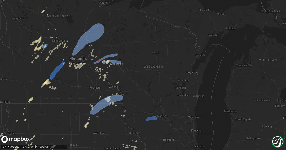 Hail map in Wisconsin on August 29, 2024