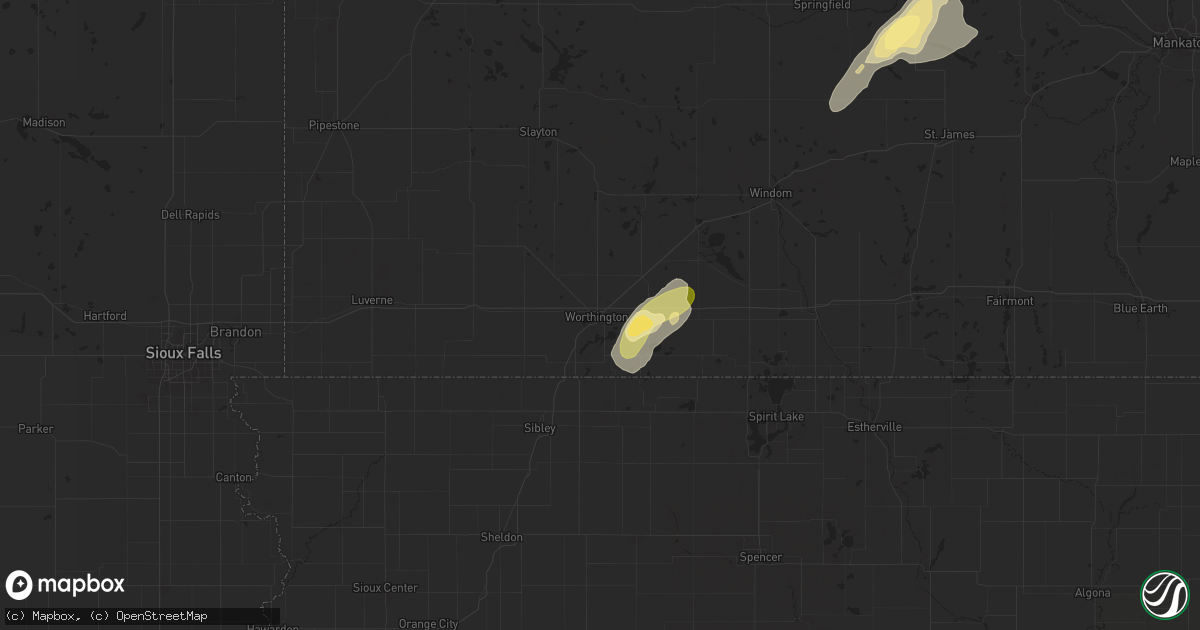 Hail map in Worthington, MN on August 29, 2024