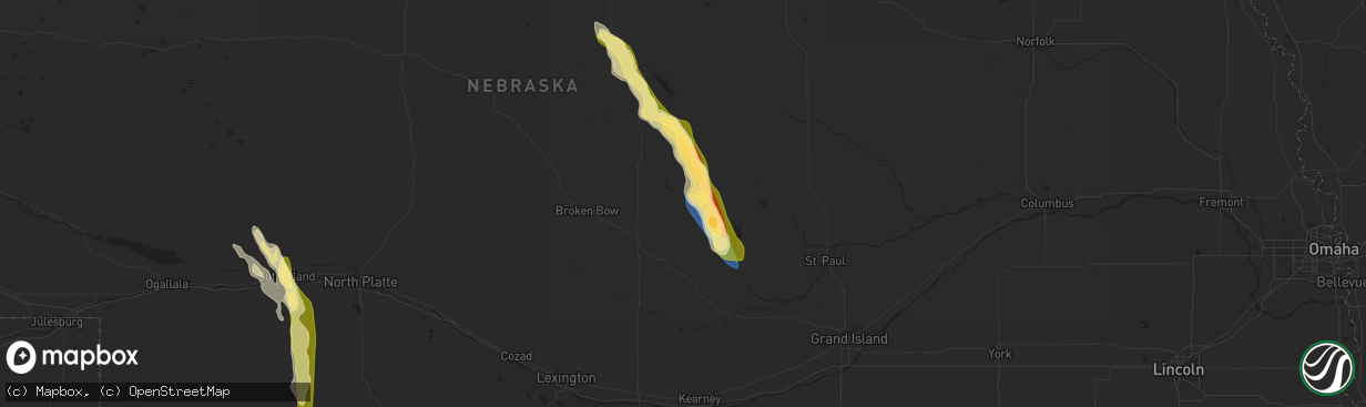 Hail map in Arcadia, NE on August 29, 2025