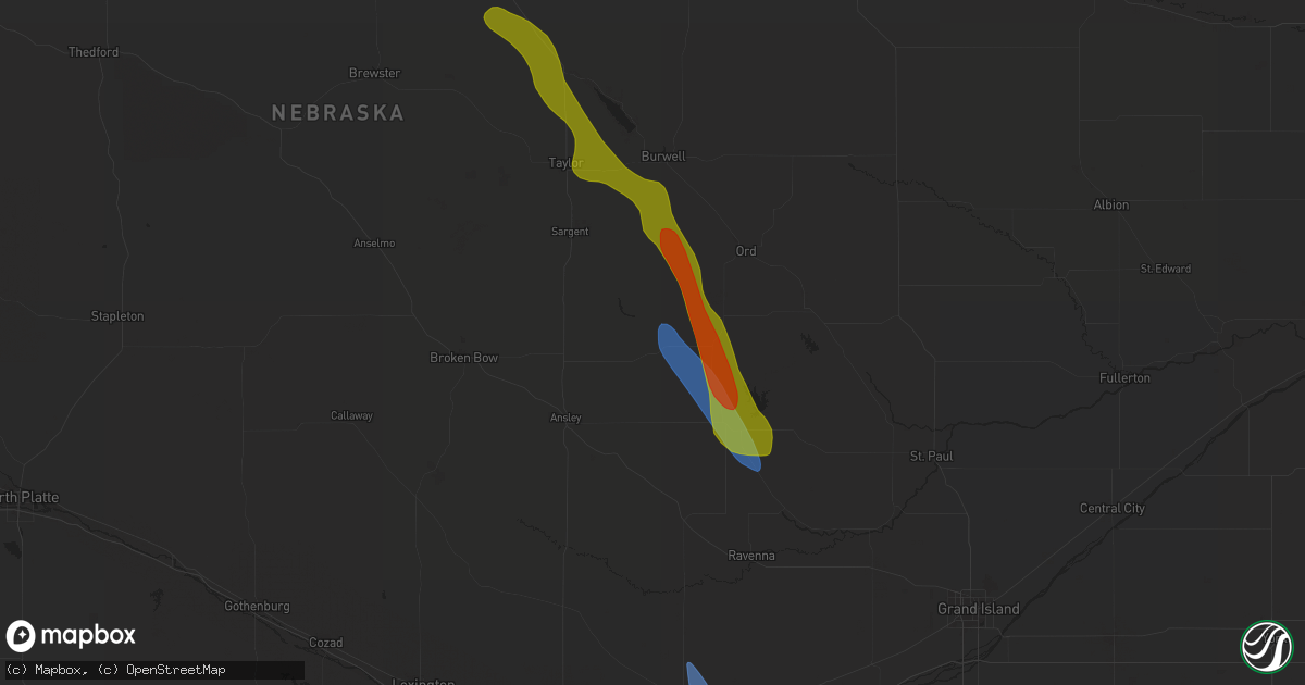 Hail map in Arcadia, NE on August 29, 2025