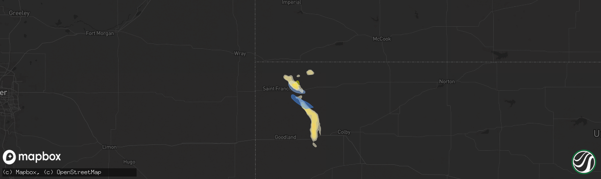 Hail map in Bird City, KS on August 29, 2025