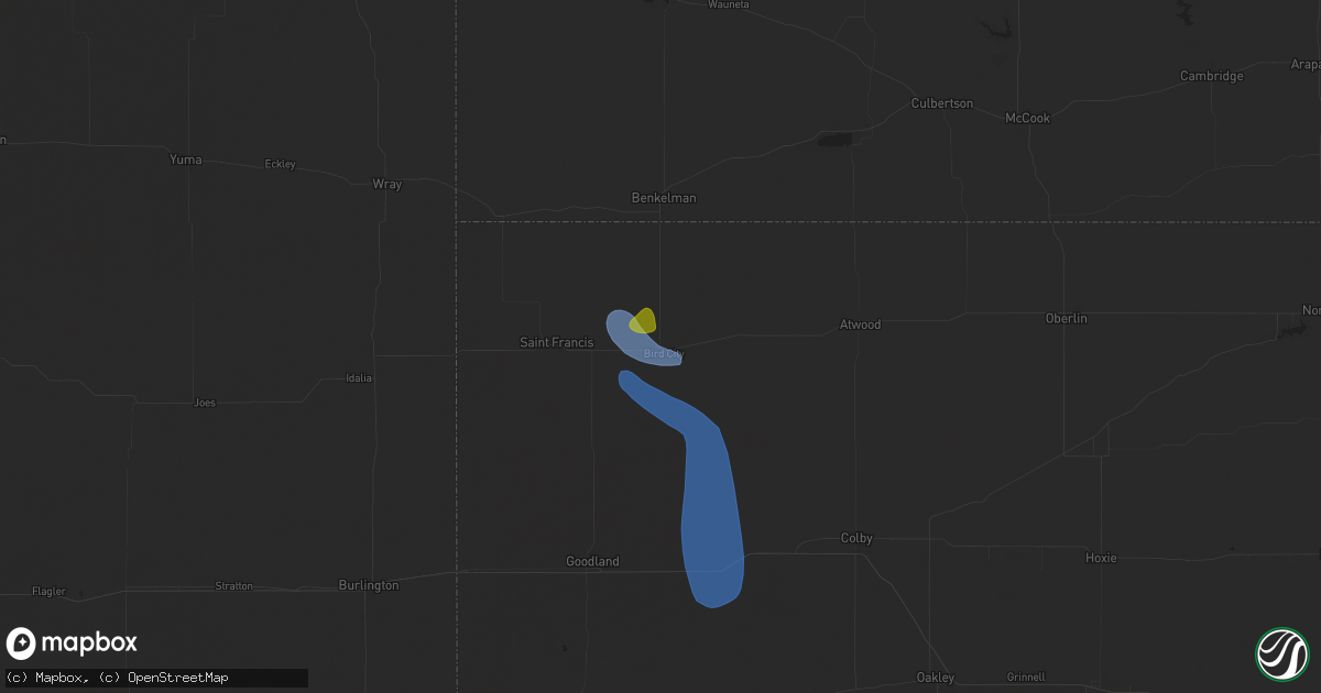 Hail map in Bird City, KS on August 29, 2025