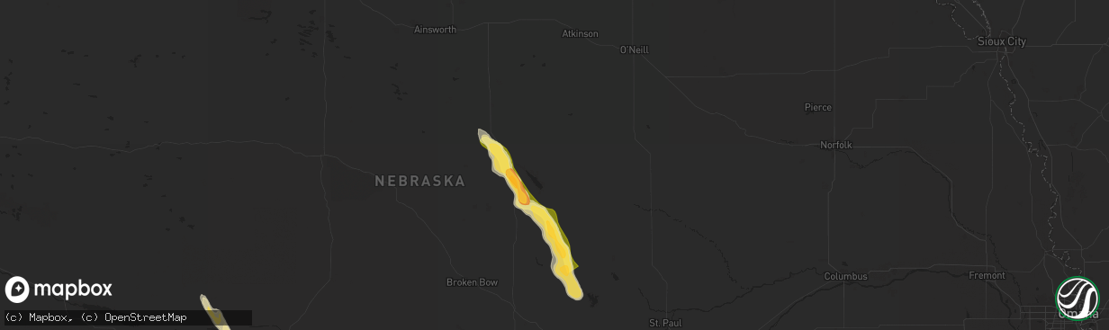 Hail map in Burwell, NE on August 29, 2025