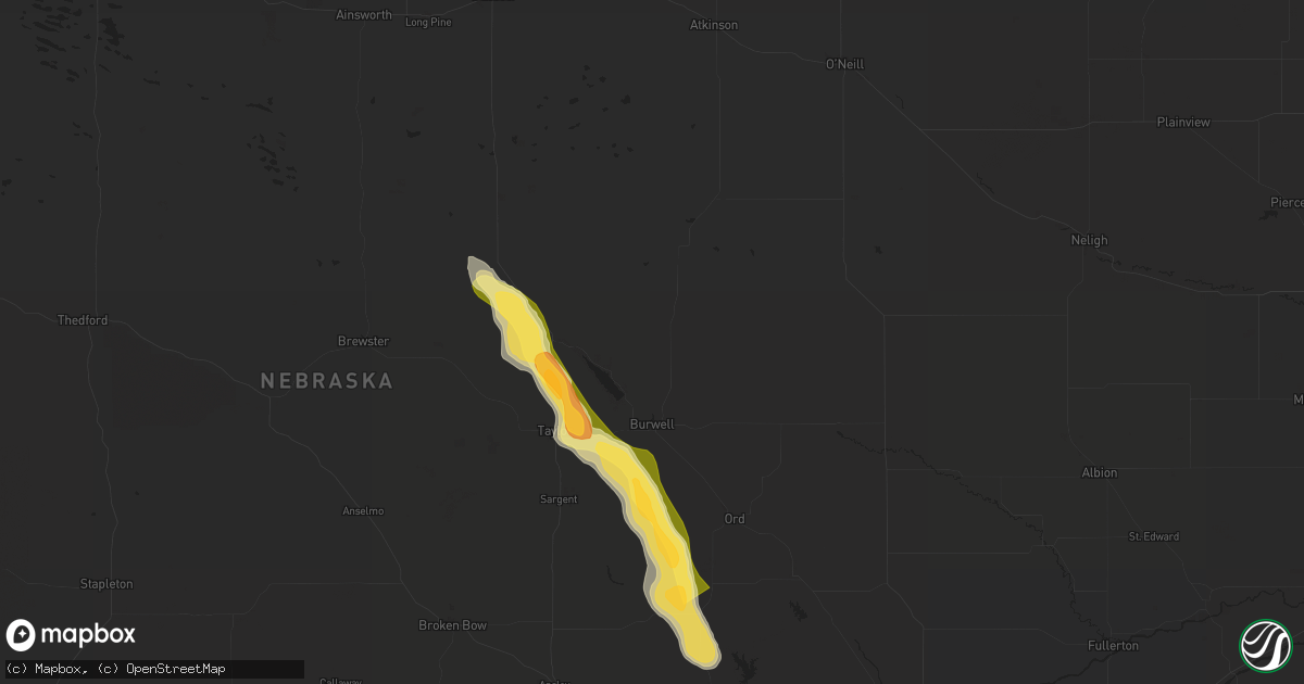 Hail map in Burwell, NE on August 29, 2025
